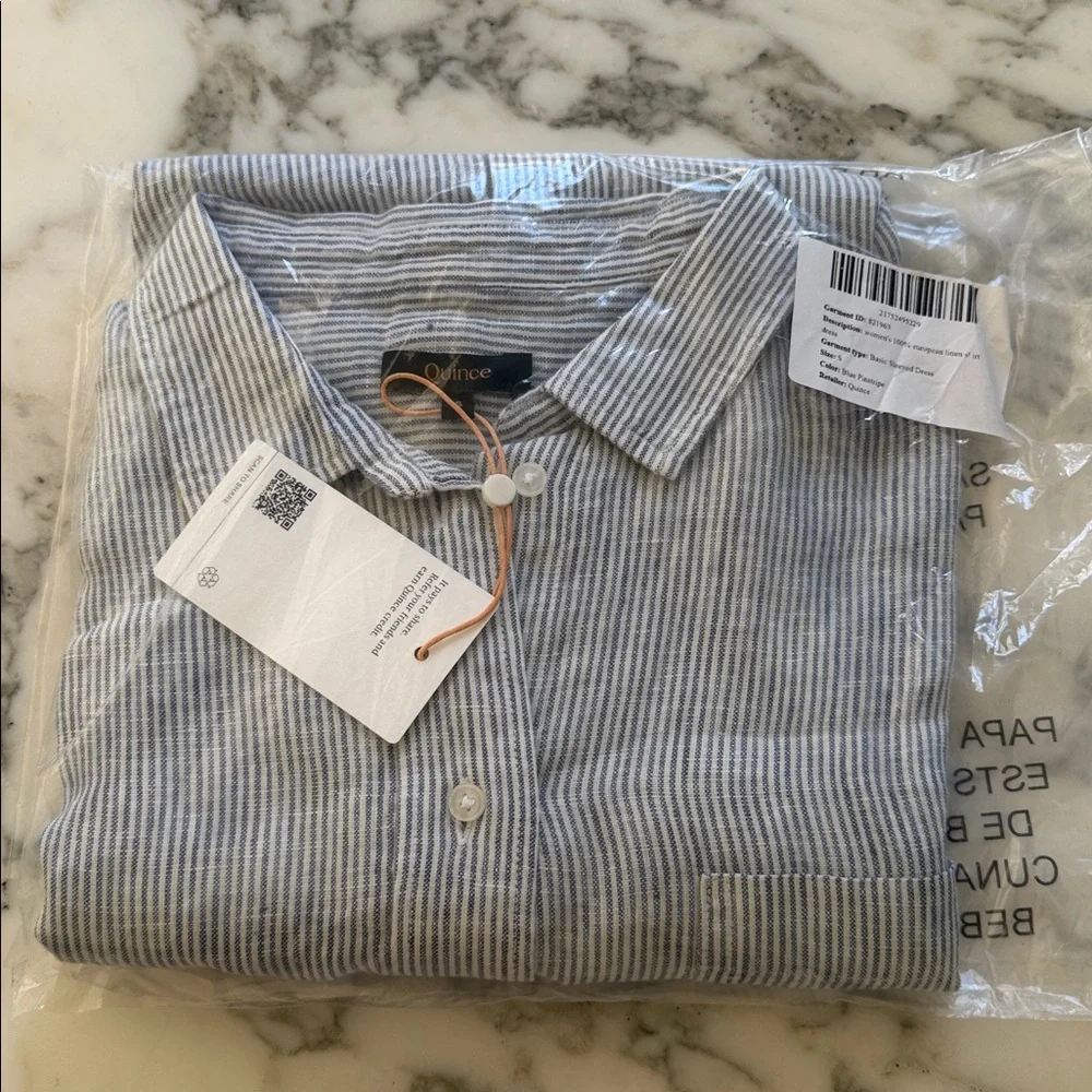 NWT Quince Women’s 100% European Linen Shirt Dress – Blue Pinstripe (Size S) - Picture 7 of 9